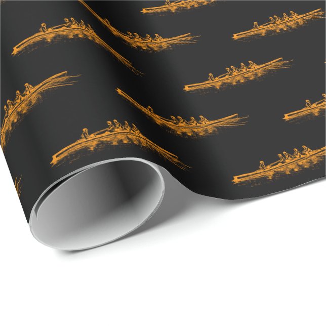 Papel De Presente Laranja Preto Remo Remadores Tripulação Equipe Esp (Ponta do rolo)