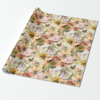 Papel De Presente Laranja Queimado Elegante Amarelo Floral Outono