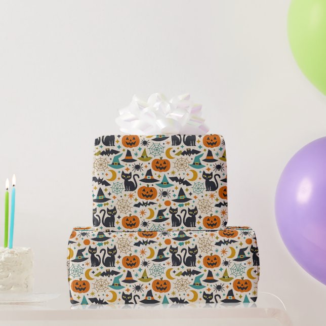 Papel De Presente Laranja retrô com verde-azulado meio de século Hal (Presentes para festas)
