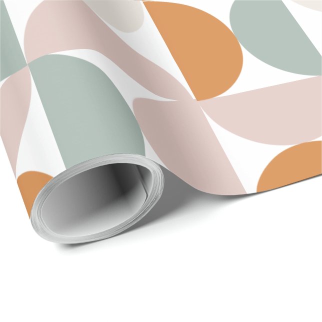 Papel De Presente Laranja Rosa Verde Decoupagem Geométrica Moderna (Ponta do rolo)