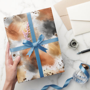 Papel De Presente Laranja Tempero Dourado Preto Branco Abstrato Aniv