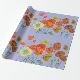Papel De Presente Laranja Vermelho Poppies Mauroxa