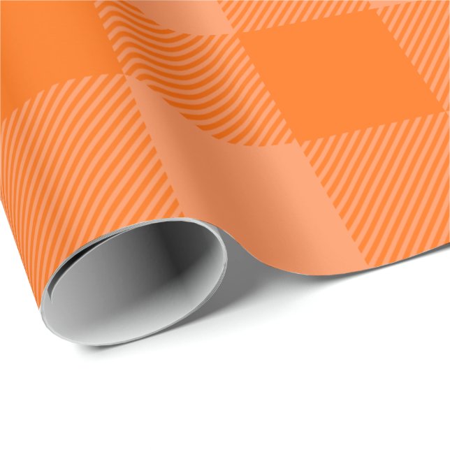 Papel De Presente Laranja Vibrante & Xadrez de Búfalo Outonal Laranj (Ponta do rolo)