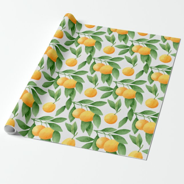 Papel De Presente Laranjas aquarelas ou tangerinas (Desenrolado)