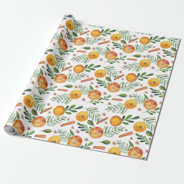 Papel De Presente Laranjas de Feriado & Canela (Desenrolado)