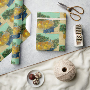 Papel De Presente Laranjas e limões com luvas azuis por Van Gogh