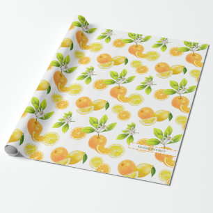 Papel De Presente Laranjas e Limões de Arte de Frutas Citrinos