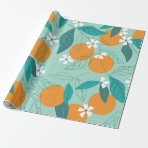 Papel De Presente Laranjas florescentes nas folhas. ilustração