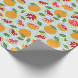 Papel De Presente Laranjas Padrão dos citrinos azul-claro