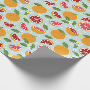 Papel De Presente Laranjas Padrão dos citrinos azul-claro