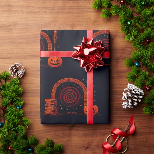 Papel De Presente Lareira da Meia-Noite Medieval - Laranja e preto (Presente de Natal)