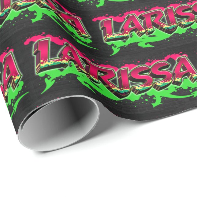 Papel De Presente Larissa Vorname Name Graffiti red green (Ponta do rolo)