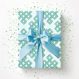Papel De Presente Lattice Endless Knot Textured in Green and Aqua
