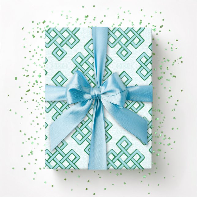 Papel De Presente Lattice Endless Knot Textured in Green and Aqua (Criador carregado)