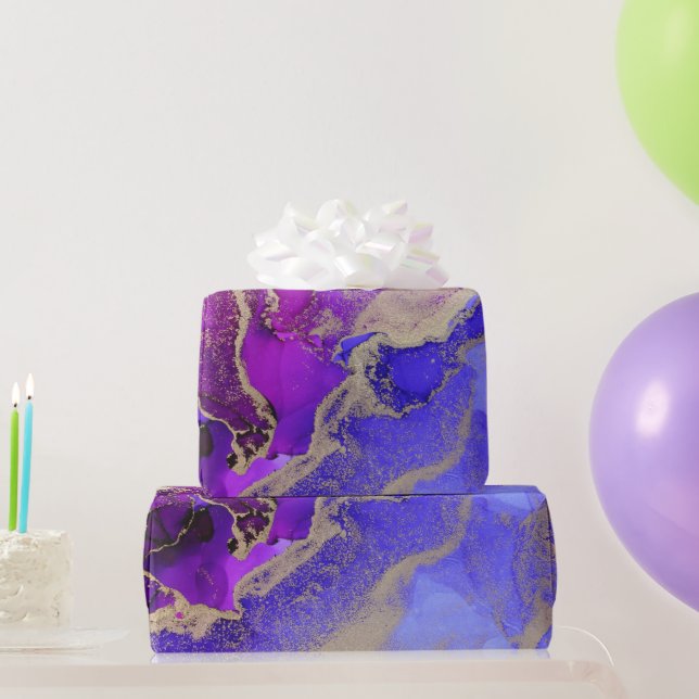 Papel De Presente Lava-Tinta Rosa Púrpura, Cinzenta com Tinta Tonela (Presentes para festas)