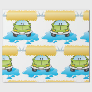 Papel De Presente Lavagem Feliz de Carro de Desenho Verde