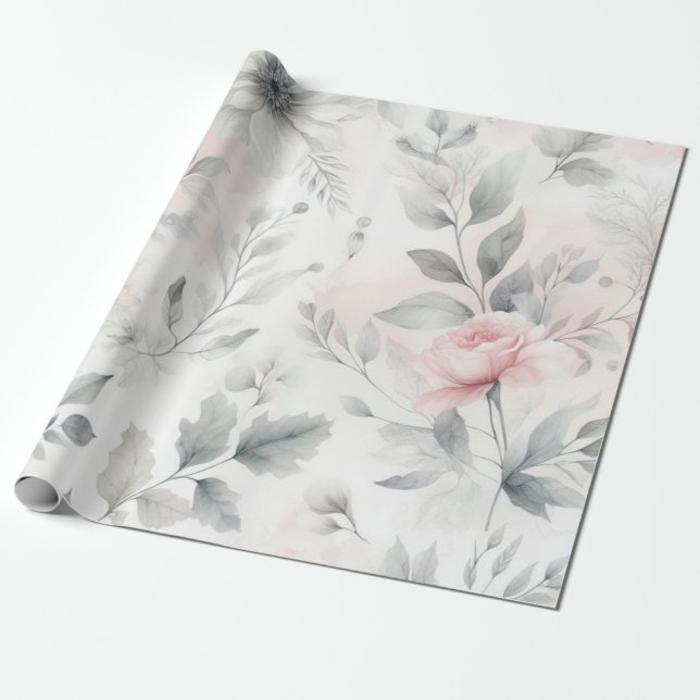 Papel De Presente Lavagem Floral Rosa Suave (Desenrolado)