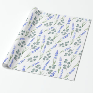 Papel De Presente Lavanda de aquarela e padrão Eucalyptus