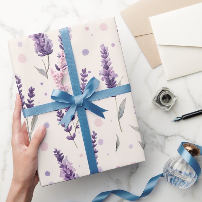 Papel De Presente Lavanda de aquarelas e design de pontos (Presentear)