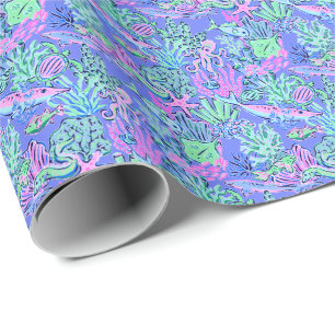 Papel De Presente Lavanda de Impressão da Praia da Pré-ppy Palm Unde