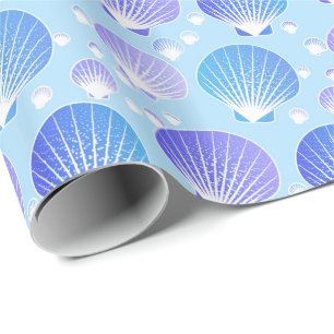 Papel De Presente Lavanda e conchas azuis em azul claro