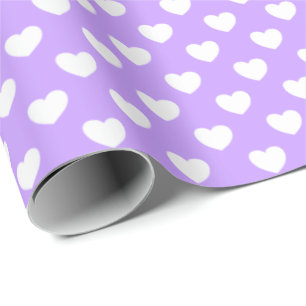 Papel De Presente Lavanda E Corações Adoráveis Brancos