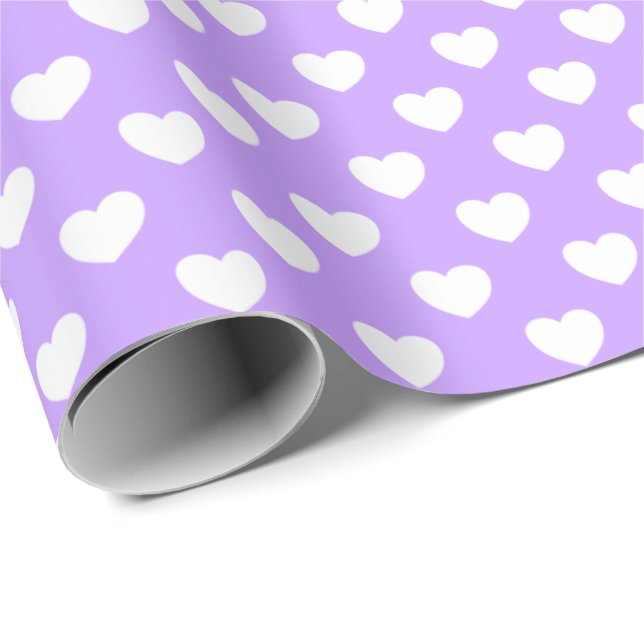 Papel De Presente Lavanda E Corações Adoráveis Brancos (Ponta do rolo)
