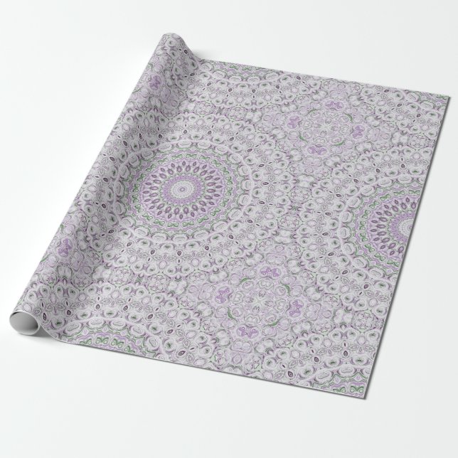Papel De Presente Lavanda e Design de Padrão de Mandala Verde (Desenrolado)