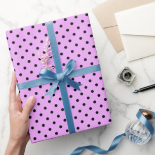 Papel De Presente Lavanda e Pontos Pretos Polka