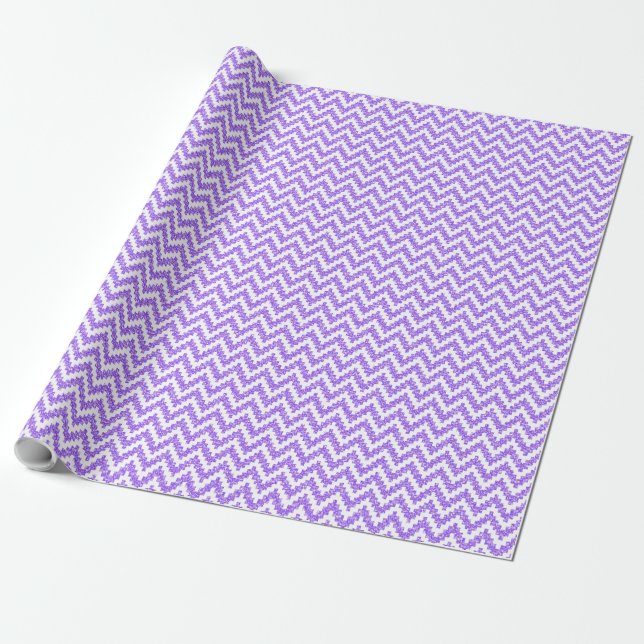 Papel De Presente Lavanda Faux Glitter & White Ikat Chevron (Desenrolado)