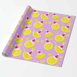Papel De Presente Lavanda Feliz Lemons Santa Hats Padrão