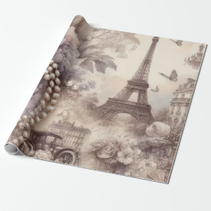Papel De Presente Lavanda Francesa Romântica, Eifel & Pérolas Decoup
