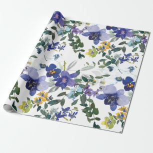 Papel De Presente Lavanda Roxa e Orquídeas Brancas Floral