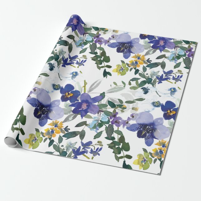 Papel De Presente Lavanda Roxa e Orquídeas Brancas Floral (Desenrolado)