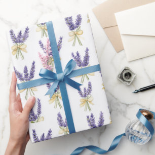 Papel De Presente Lavanda Roxa Floral Laços Amarelos Aniversário
