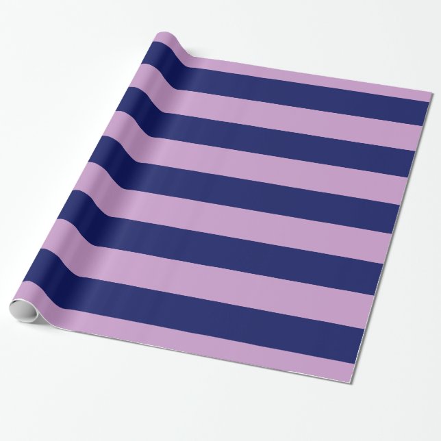 Papel De Presente Lavanda Roxo, Marinho Azul XL Stripes Padrão V (Desenrolado)