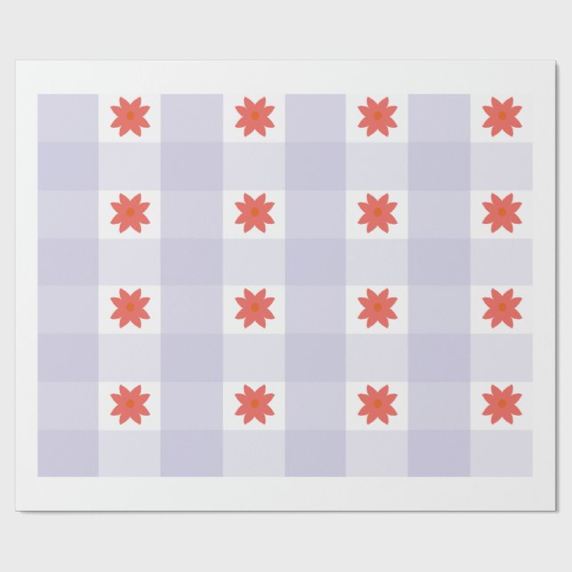 Papel De Presente Lavender Gingham Floral Pattern Wrapping Paper  (Aberto)