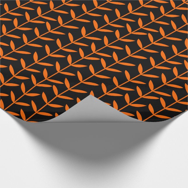 Papel De Presente Leaf Stems - Laranja em preto (Ponta)
