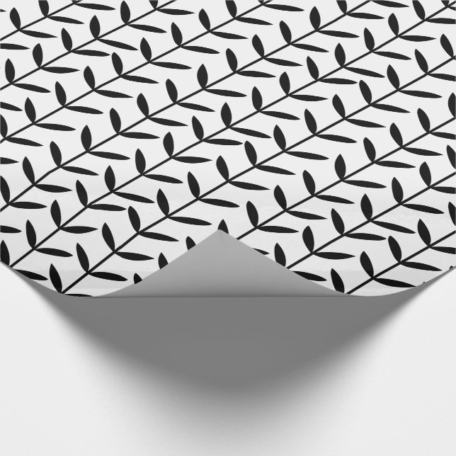 Papel De Presente Leaf Stems - Preto em Branco (Ponta)