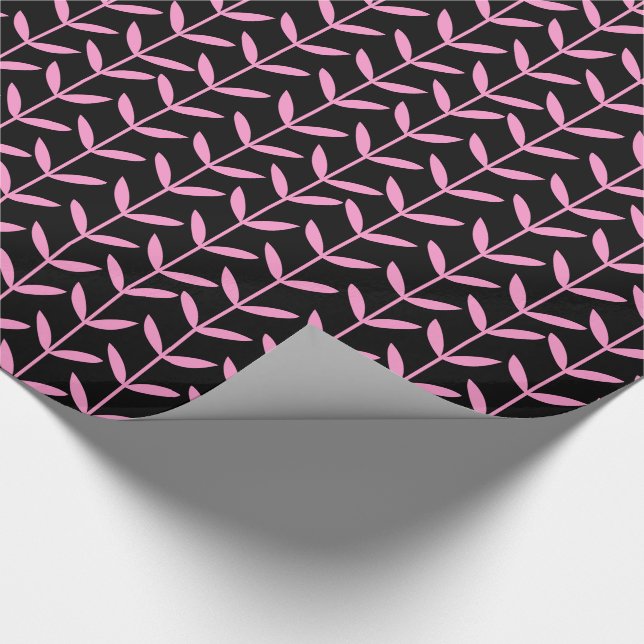 Papel De Presente Leaf Stems - Rosa em Preto (Ponta)