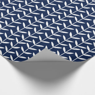 Papel De Presente Leaf Stems - White on Blue 001744