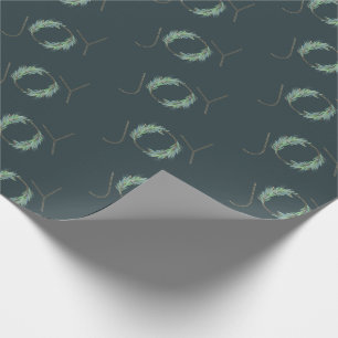 Papel De Presente Leafy faux Dourada Joy wreath Natal/feriado