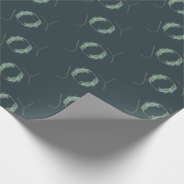 Papel De Presente Leafy faux Dourada Joy wreath Natal/feriado (Ponta)