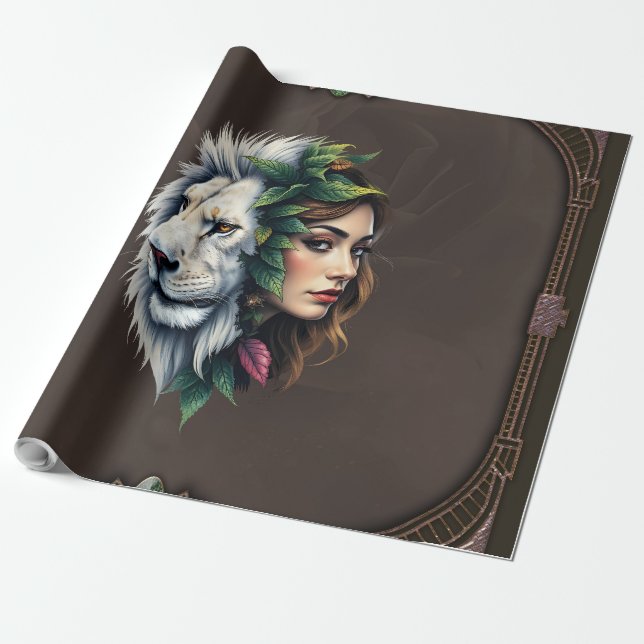 Papel De Presente Leão Branco e Mulher (Desenrolado)