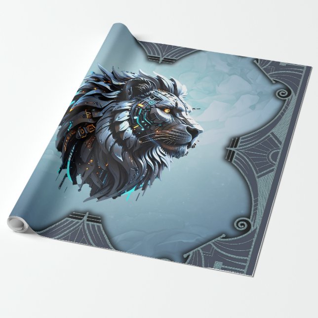 Papel De Presente Leão cibernético Fusão de energia e tecnologia (Desenrolado)