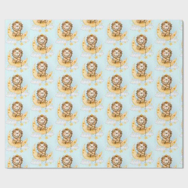 Papel De Presente Leão de Cuta que pesca na Aquarela da Lua (Aberto)