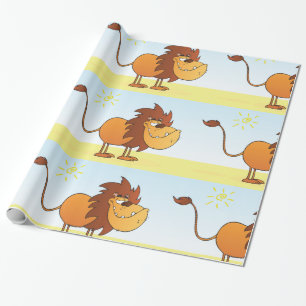 Papel De Presente Leão de desenho animado engraçado no animal de saf