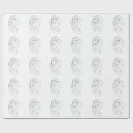 Papel De Presente Leão Desenhado à Mão - Arte Minimalista de Linha