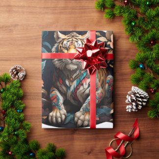 Papel De Presente Leão e Flores de Tapeçaria