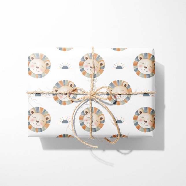 Papel De Presente Leão e Sol Aquarela - Safari Animal (Criador carregado)